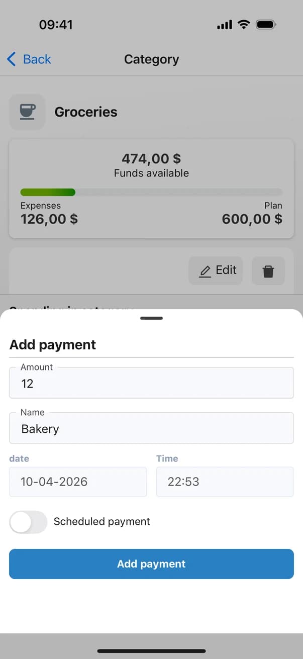 Add payment form in Money Planner